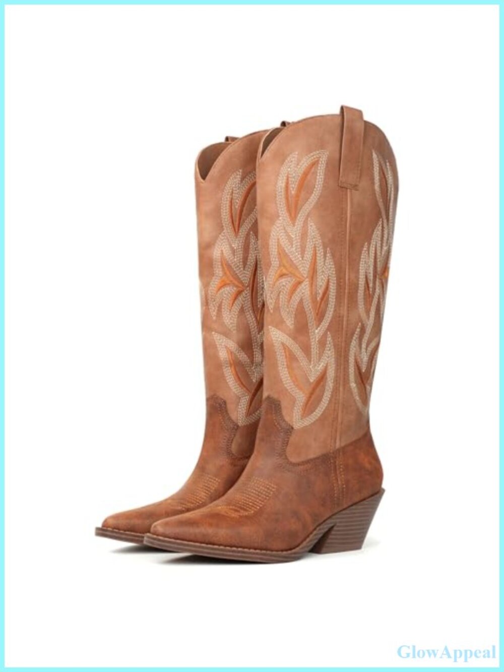 Faux Leather Knee High Cowboy Boots Snip Toe Western Boots